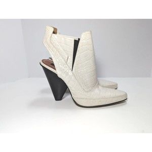 DEREK LAM Ivory Cream Croc Slingback Ankle Booties 4" Heels Crocodile Italy 10